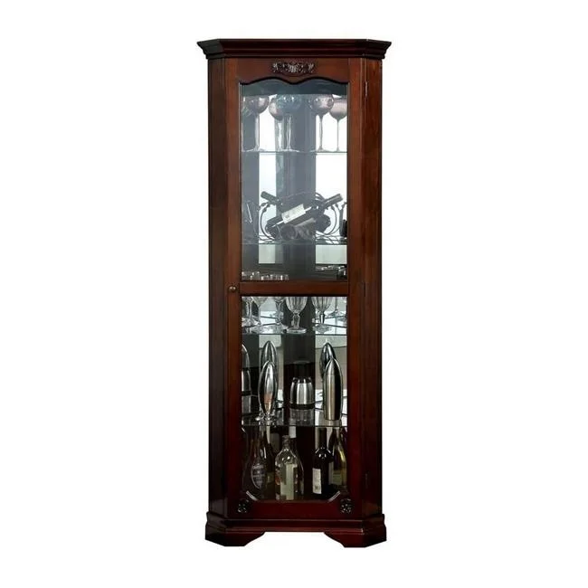 Benjara  72 in. Corner Curio Cabinet with 5 Shelves, Brown