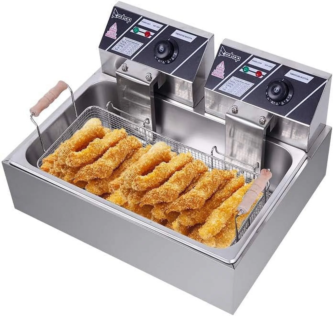 110V Oil Consumption 12.7Qt/12L Oil Pan Total Capacity 23.26Qt/22L Stainless Steel Large Single-Cylinder Electric Fryer 5000W Max