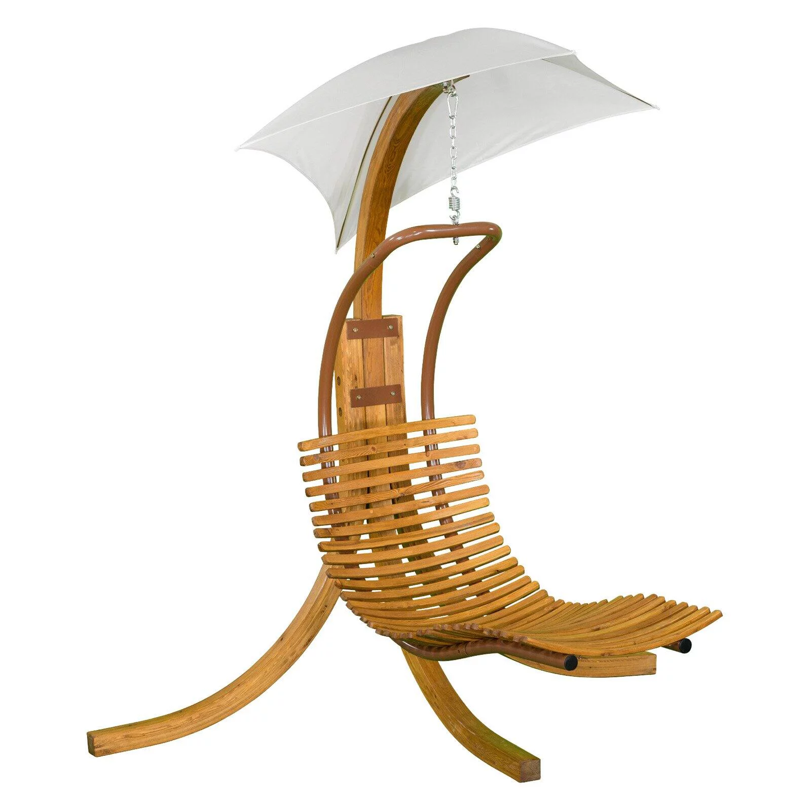 Leisure Season Wood Swing Lounge with Umbrella in Medium Brown