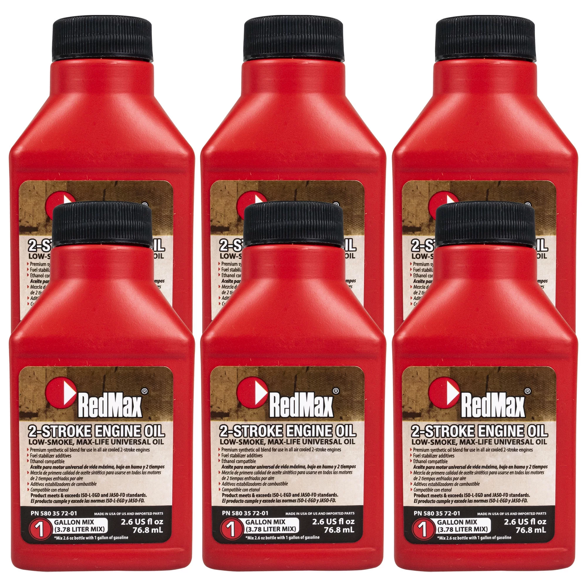 2.6oz Bottles of RedMax Synthetic 2 Stroke Cycle Oil w/ Fuel Stabilizer 50:1 6PK