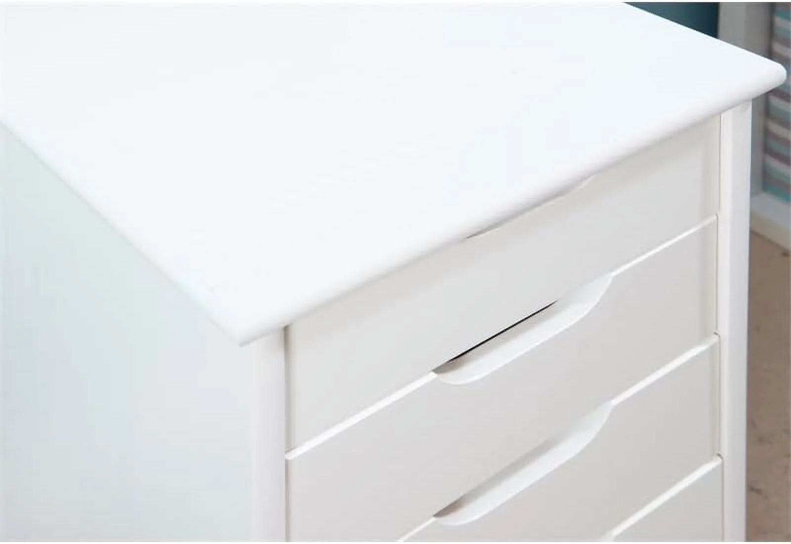 CHTYVC Six Drawer Wood Rolling  Cart in White Wash