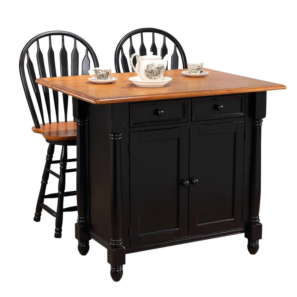 Sunset Trading Black Cherry Selections 3-Piece Wood Kitchen Island Set in Black