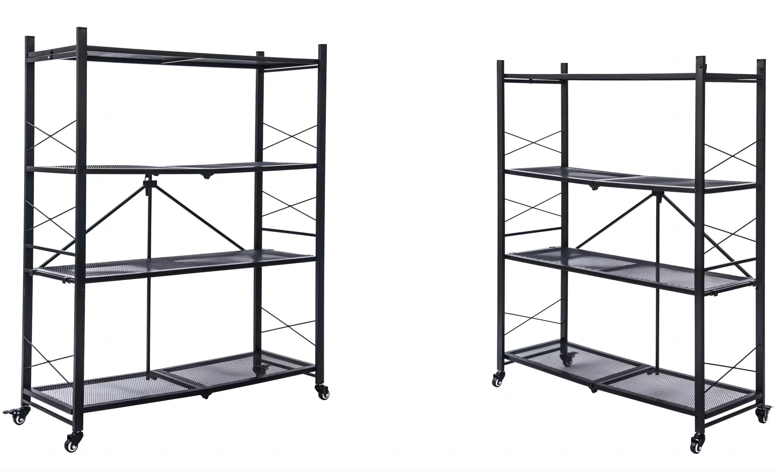 Gaildon Foldable Shelves two of 5 Tier Heavy Duty Metal Storage Shelves with Wheels - No Assembly Collapsible Shelving Unit for Kitchen Garage Hold up to 1000 lbs