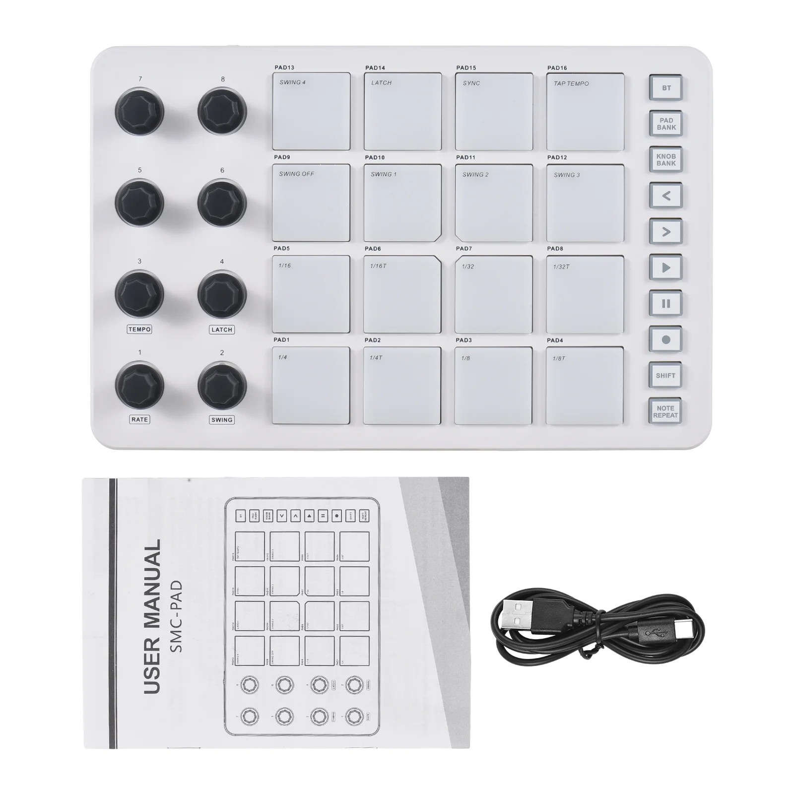 MIDI Controller,Ith 16 Pads Midi Pad 3.5mm Output Ith Pads 8 Knobs Bt Low 3.5mm Note Portable Midi 8 Knobs Note Output Ith 16 Midi Bt Low 16 Pads 8 Portabledi Siuke Pad Beat Maker Buzhi Huiop