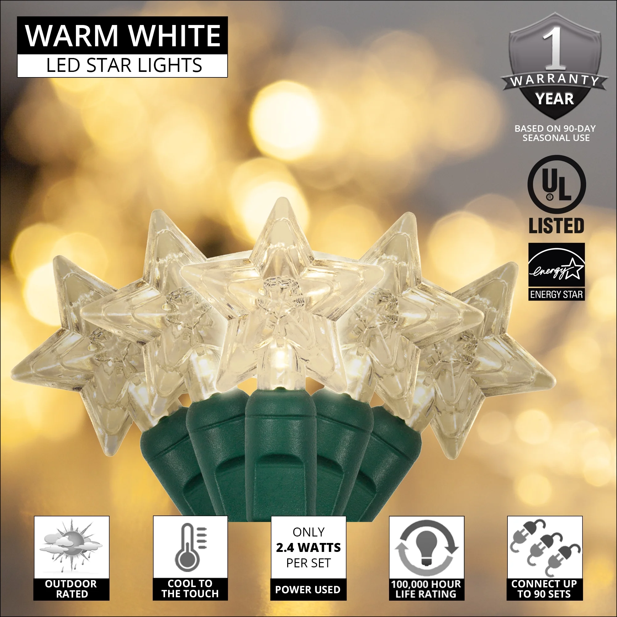 LED Star Lights String Outdoor Star Lights LED String, Snowflake Shaped Lights Outdoor Star Lights String Lights, Indoor-Outdoor (35 Lights, 17 Ft, Warm White Star Lights)