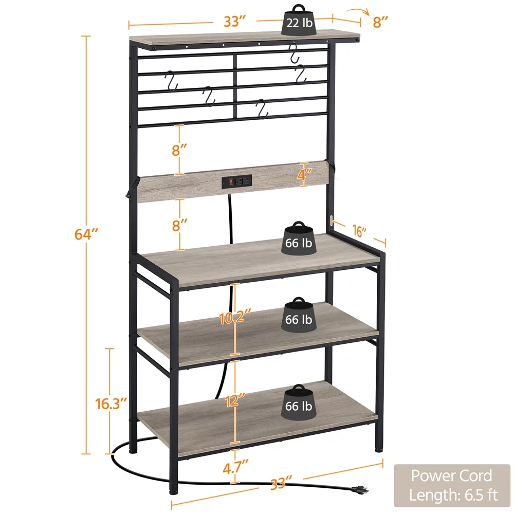 Yaheetech 64'' H 4-tier Kitchen Baker's Rack with Power Outlet,Gray
