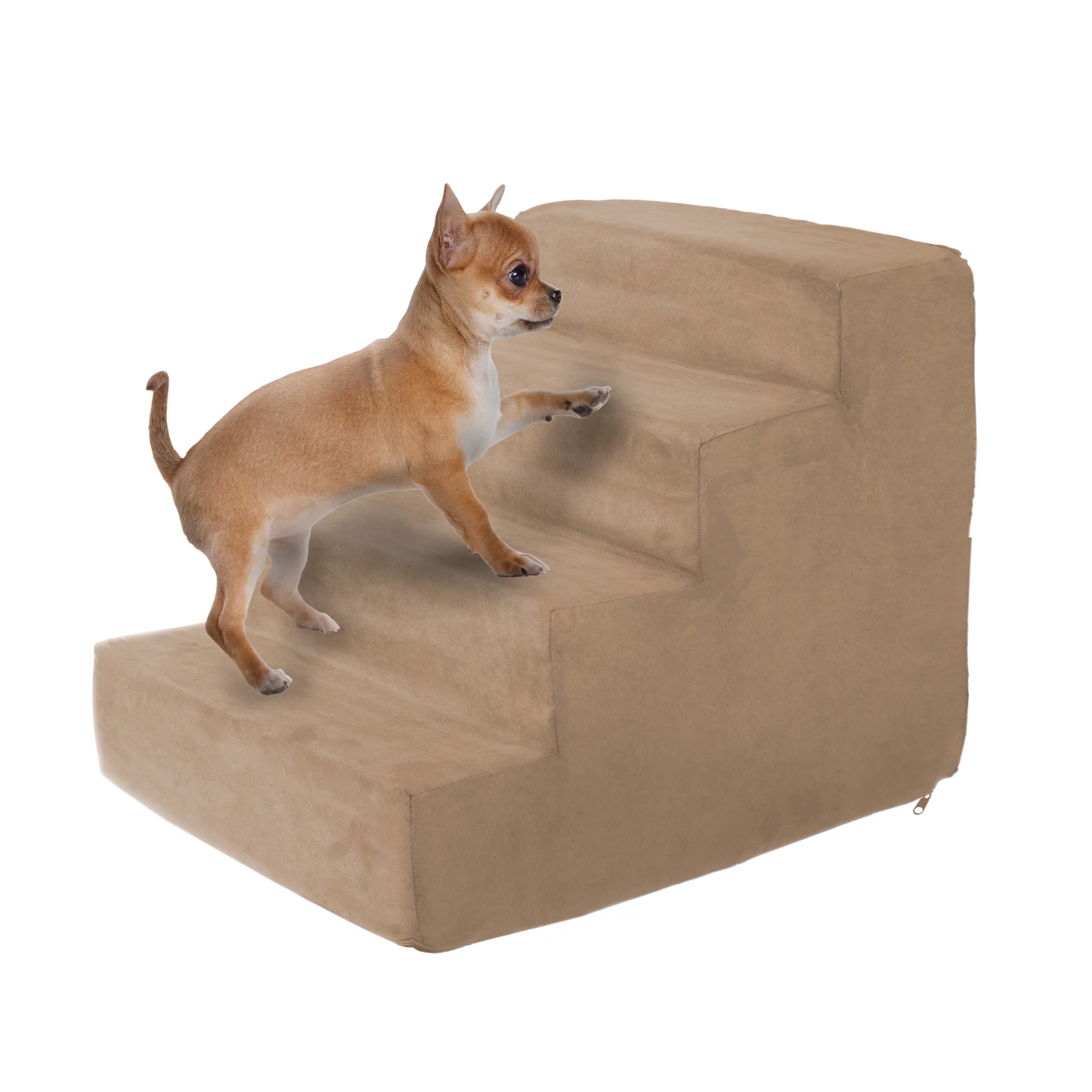 PetMaker 4-Step Foam Pet Dog Stairs for Puppies, Kittens, and Older Pets - Non-Slip, Washable (Tan)