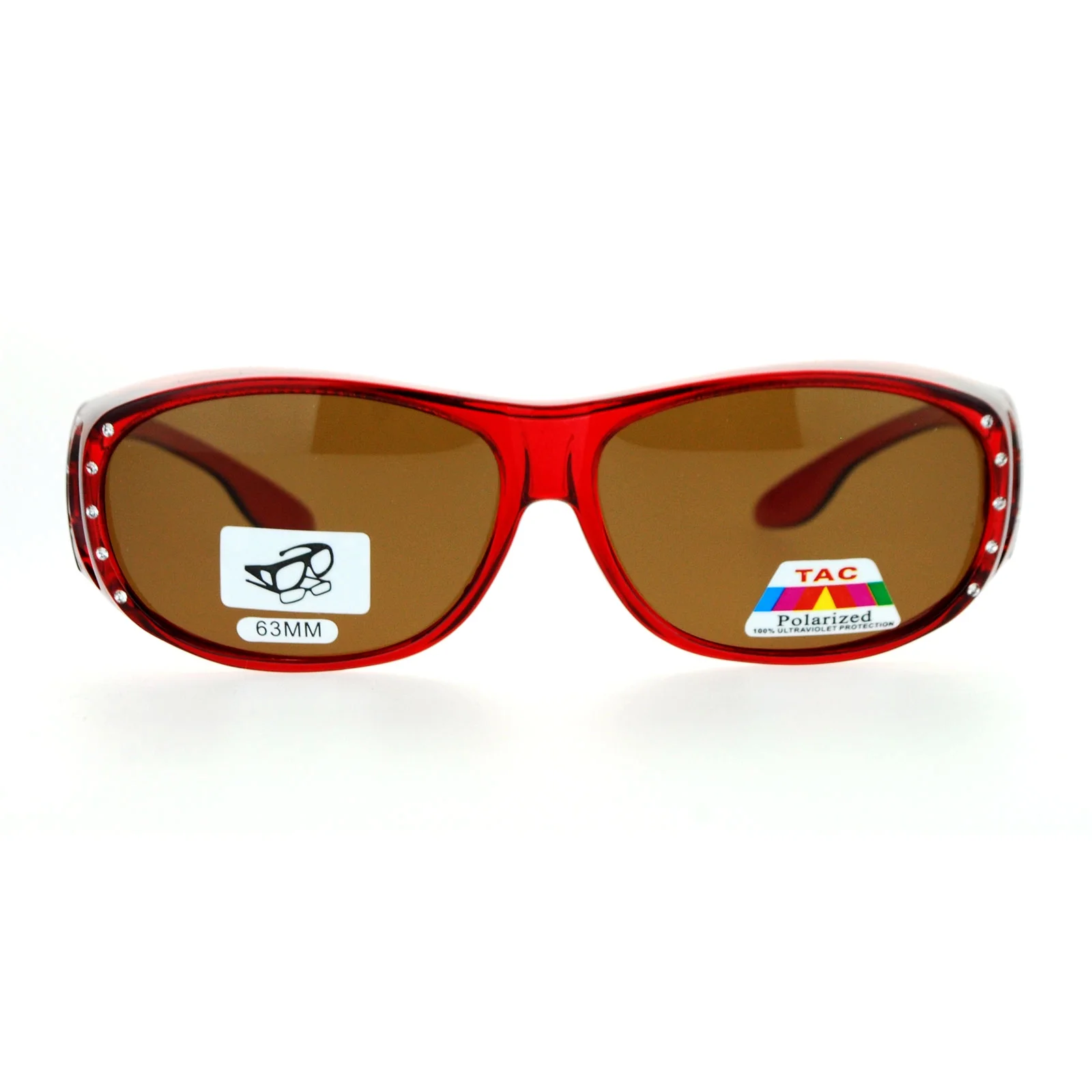 SA106 Polarized Antiglare 63mm Fit Over Rhinestone Womens Sunglasses Red