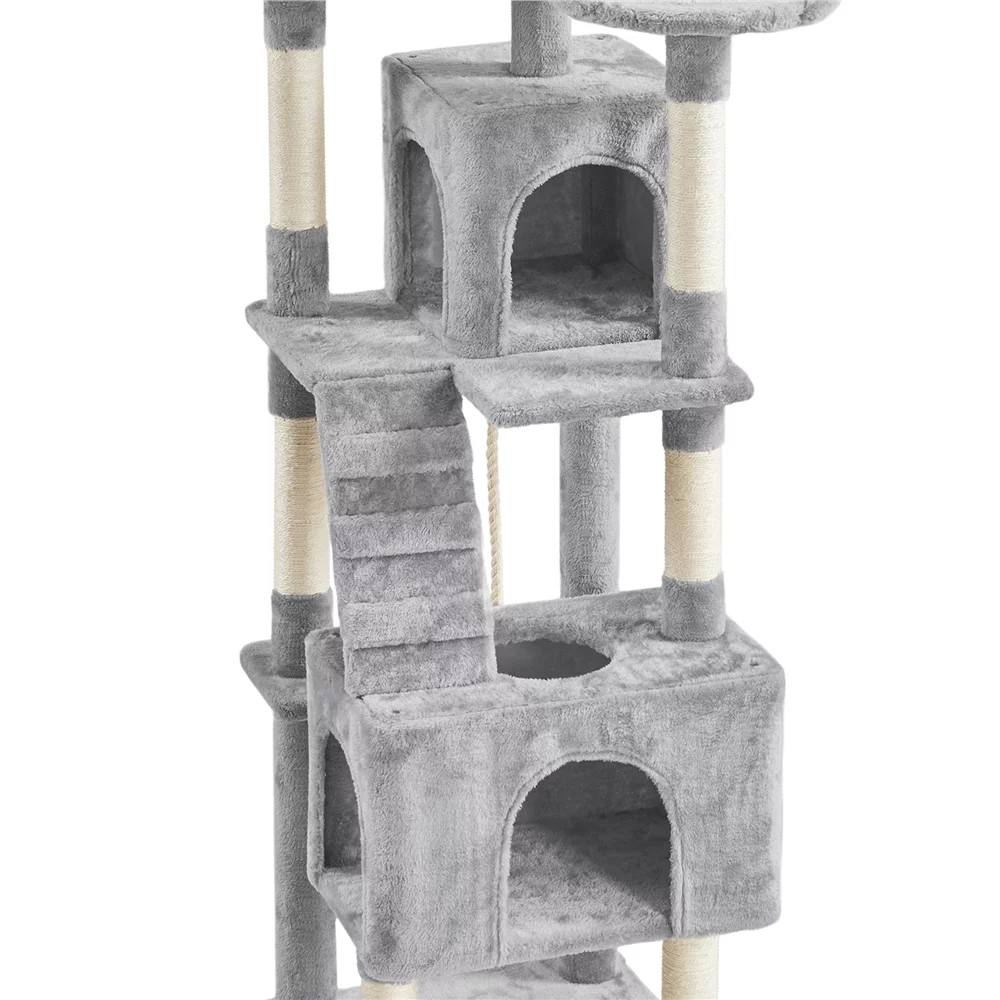Yaheetech 72'' Height Multi Level Cat Tree with 2 Cozy Condos & Scratching Post,Light Gray