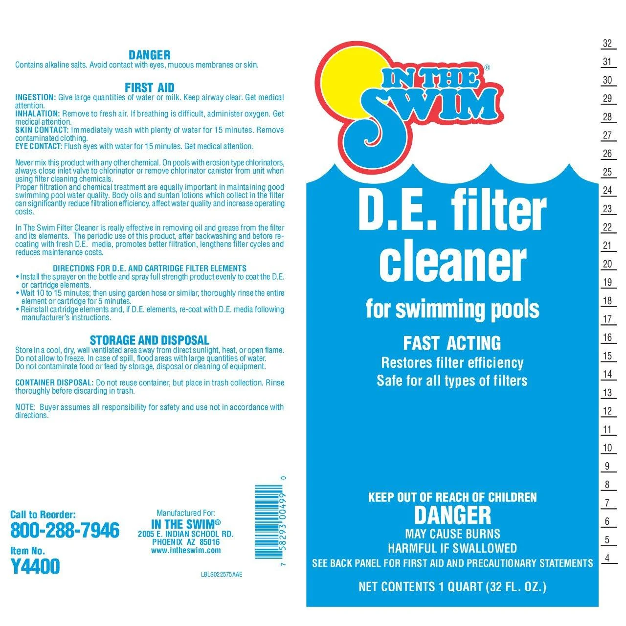 In The Swim DE Filter Cleaner 1 qt C575001012AE - Swimming Pool products