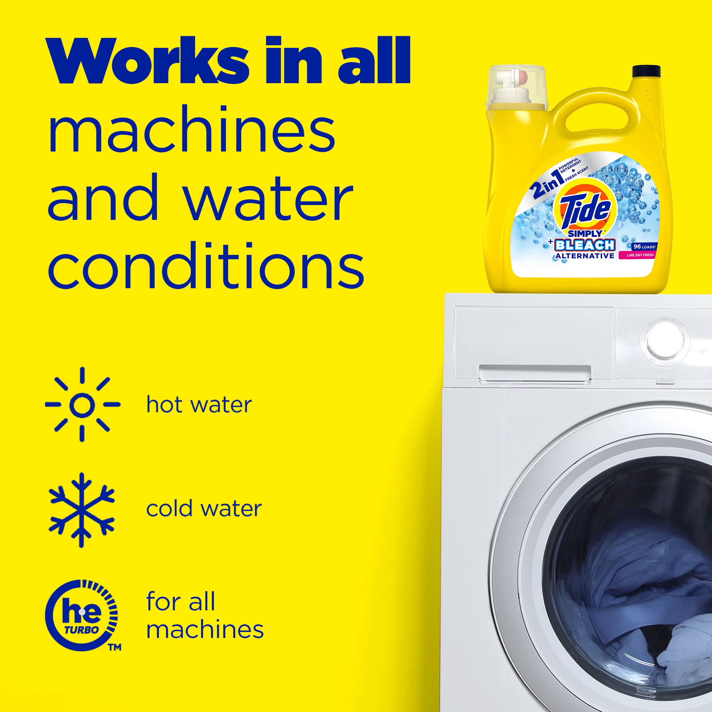 Tide Simply+ Bleach Alternative Liquid Laundry Detergent, Line Dry Fresh Scent, 74 Loads, 115 fl oz