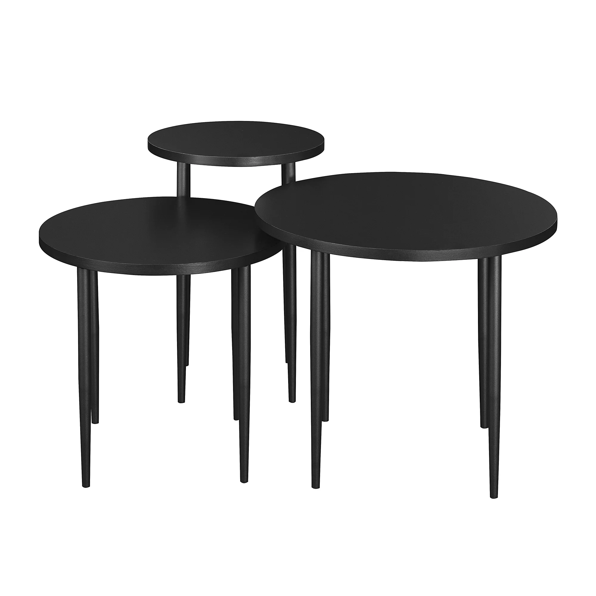 Walker Edison Modern Round Nesting Coffee Tables, Set of 3, Solid Black