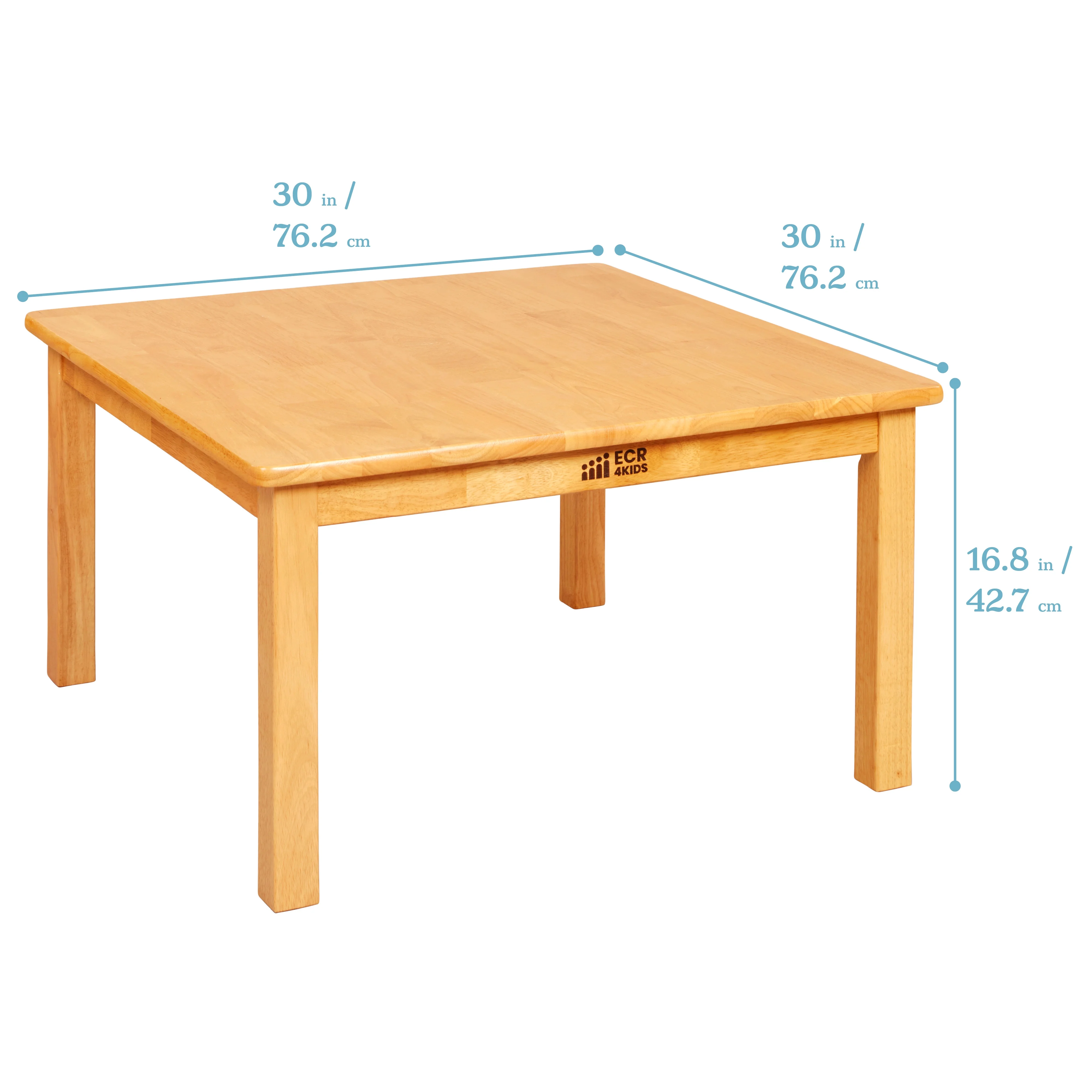 ECR4Kids 30in x 30in Square Hardwood Table with 16in Legs and Two 8in Chairs, Honey