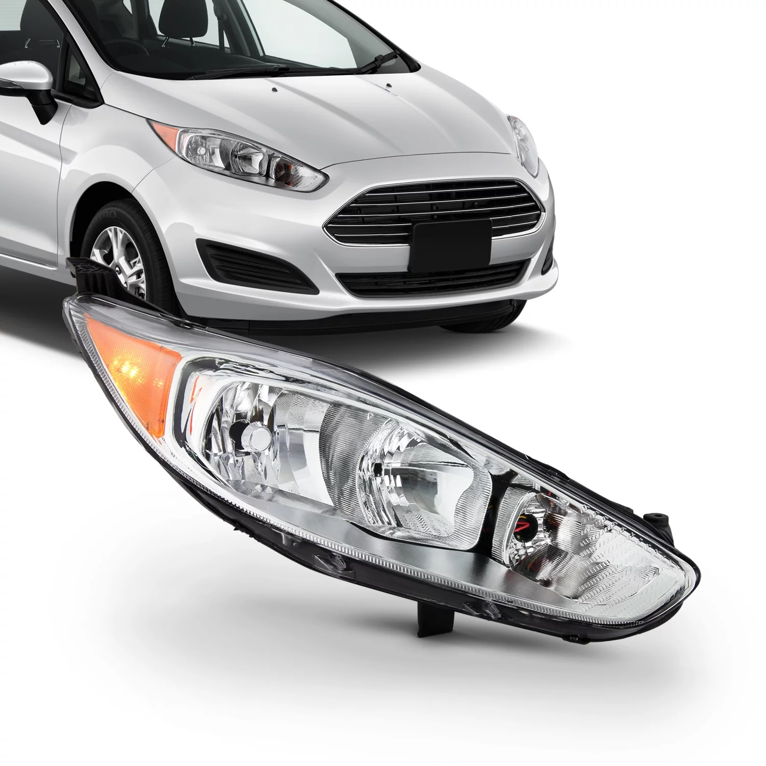 AKKON - Fits 2014 2015 2016 2017 Ford Fiesta Titanium Sedan Hatchback [Halogen Type] Chrome Headlight Passenger Right Headlamp