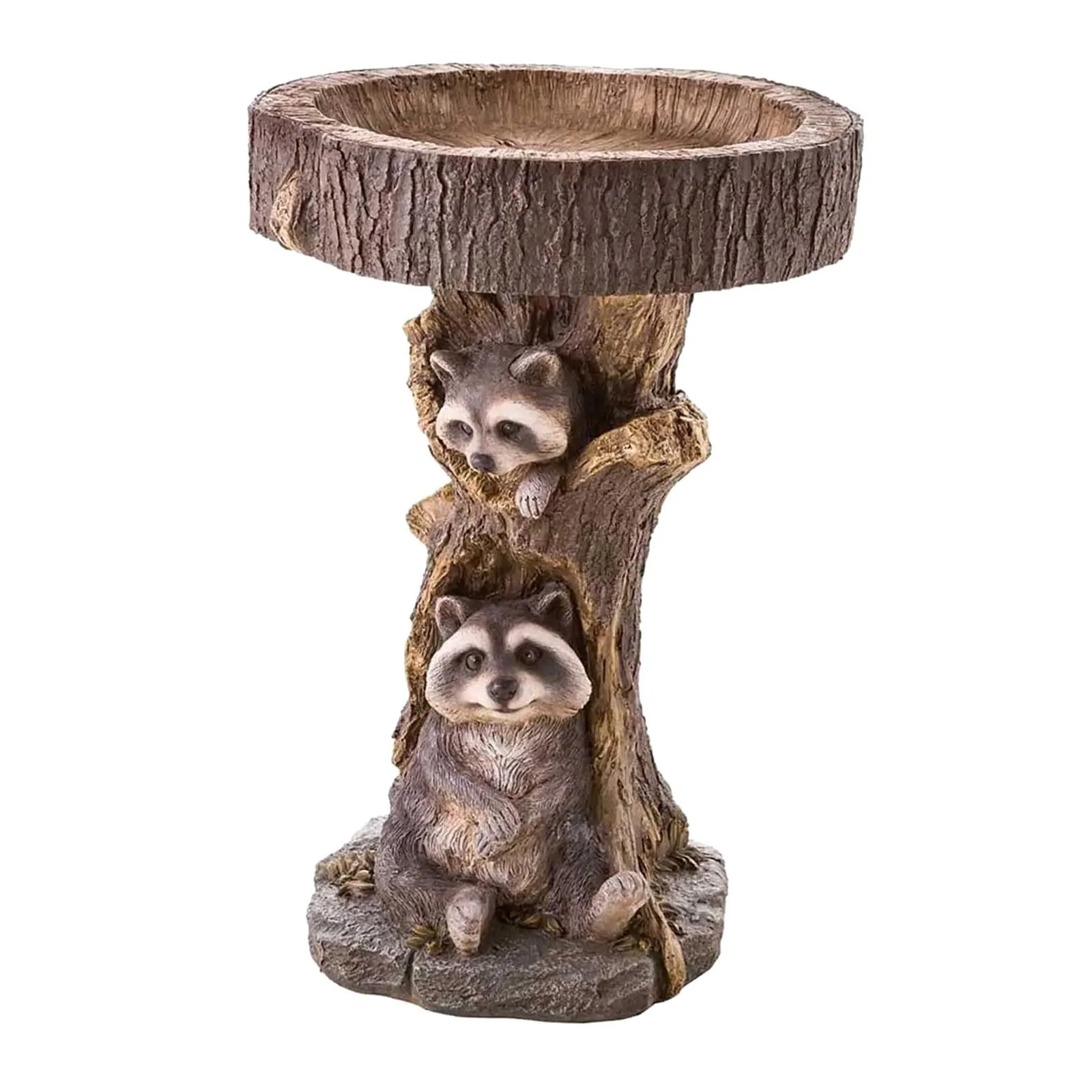 kesoto Garden Bird Bath Bowl Raccoon Statue Figurine Feeding Station Landscape Lawn Resin Feeder Animal Sculpture for Courtyard Deck