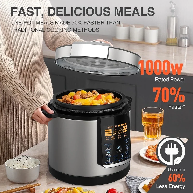 VBGK Electric Pressure Cooker 6.34QT, 14-in-1 Electric Multi-Cooker Slow Cooker Rice Cooker Steamer Yogurt Maker Warmer & Sterilizer, 1000W Stainless Steel