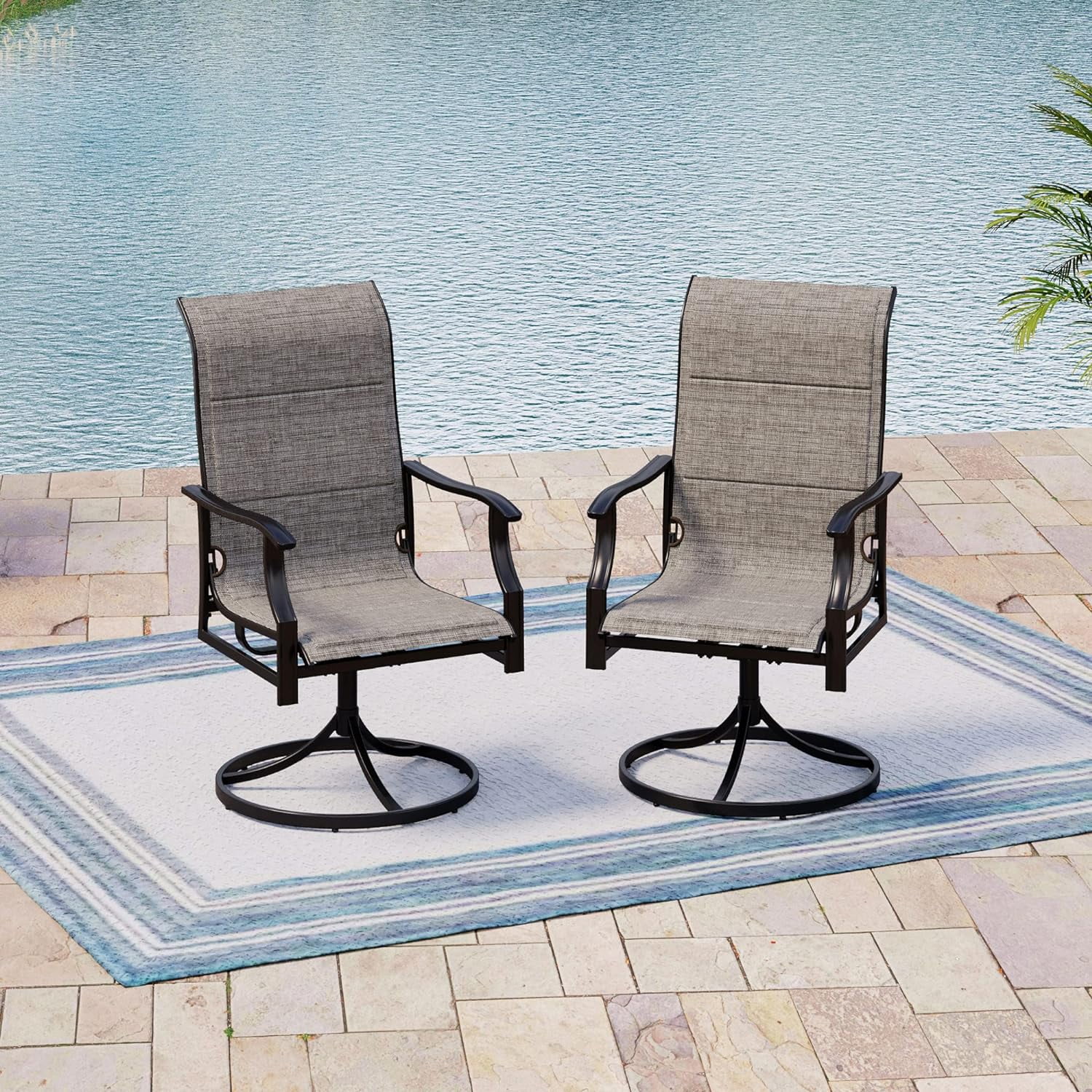 Outdoor Dining Swivel Chairs Set Of 8 High Back Patio Chairs With Textilene Mesh Fabric For Deck Lawn Garden