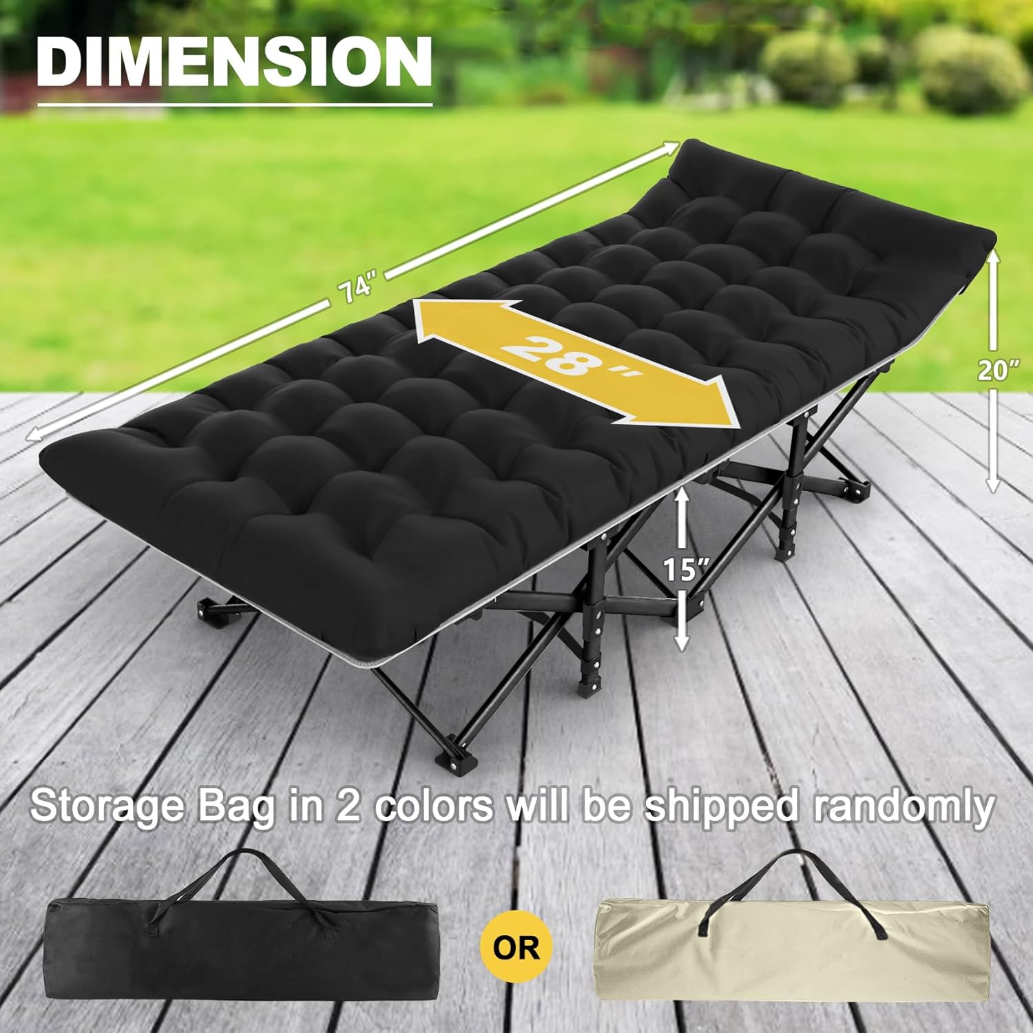 Folding Camping Cot with Mattress Black,Max Load 800lbs Cots for Sleeping Camp Cots for Adults Kids Teenage Portable Travel Camp Cot Pad for Home Office Beach Garden Fishing