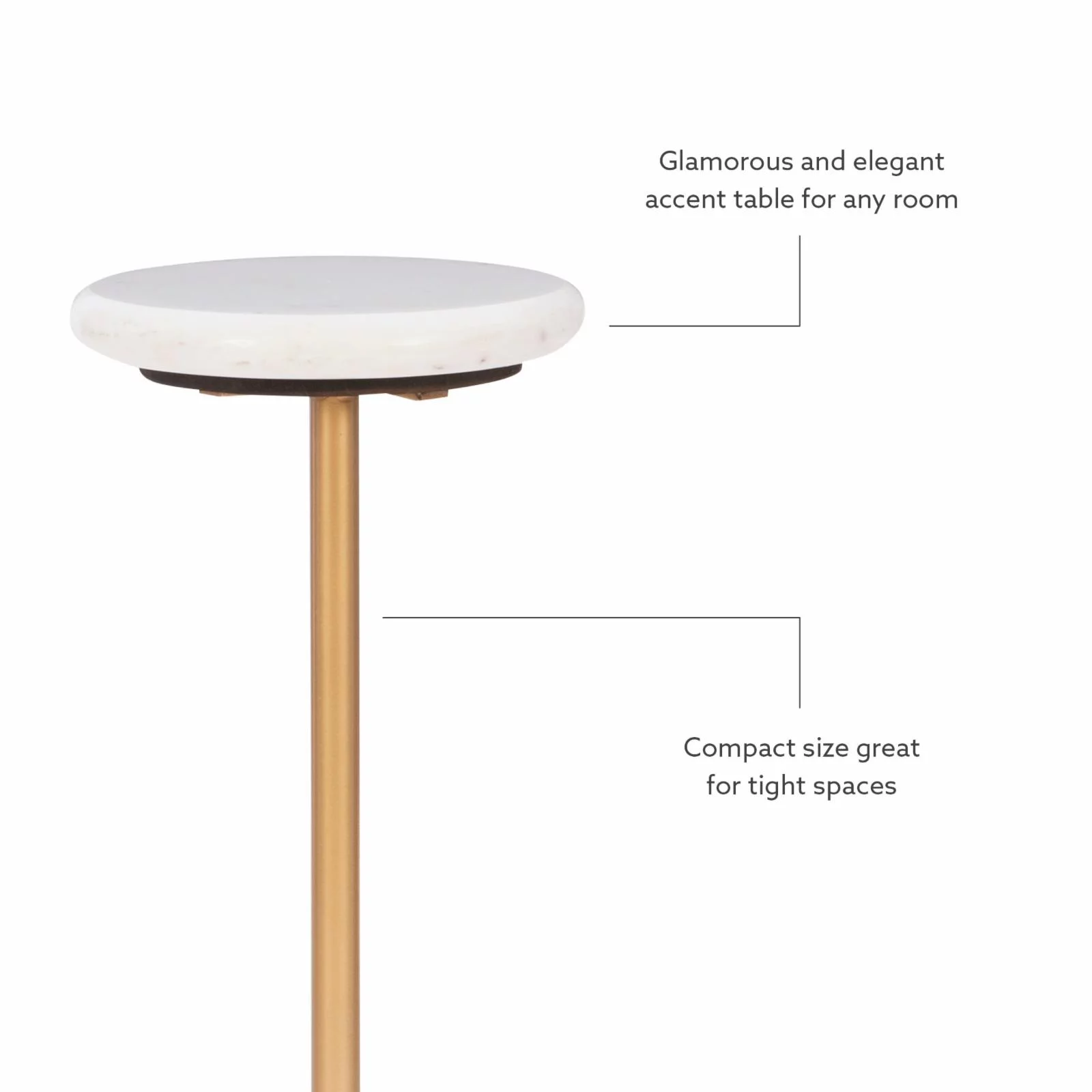 Powell Esmee Round Drink Table - Gold with White Marble Top