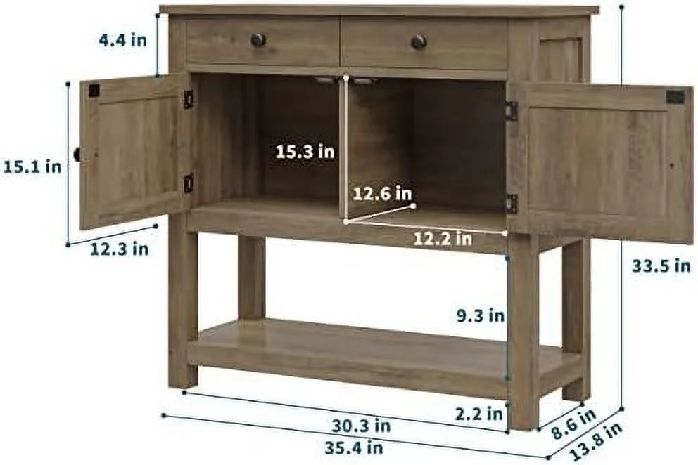 CGFHYP Farmhouse Console Table with 2-Door Cabinet & 2 Drawers  Coffee   Entryway Table with    Sofa Tables Buffet Sideboard for Kitchen  Hallway  Dining  Living Room  Rustic Brown