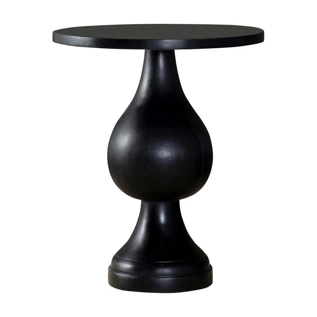 Niko 24 Inch Artisan Round Accent Table Smooth Pedestal Design Black Wood - Saltoro Sherpi