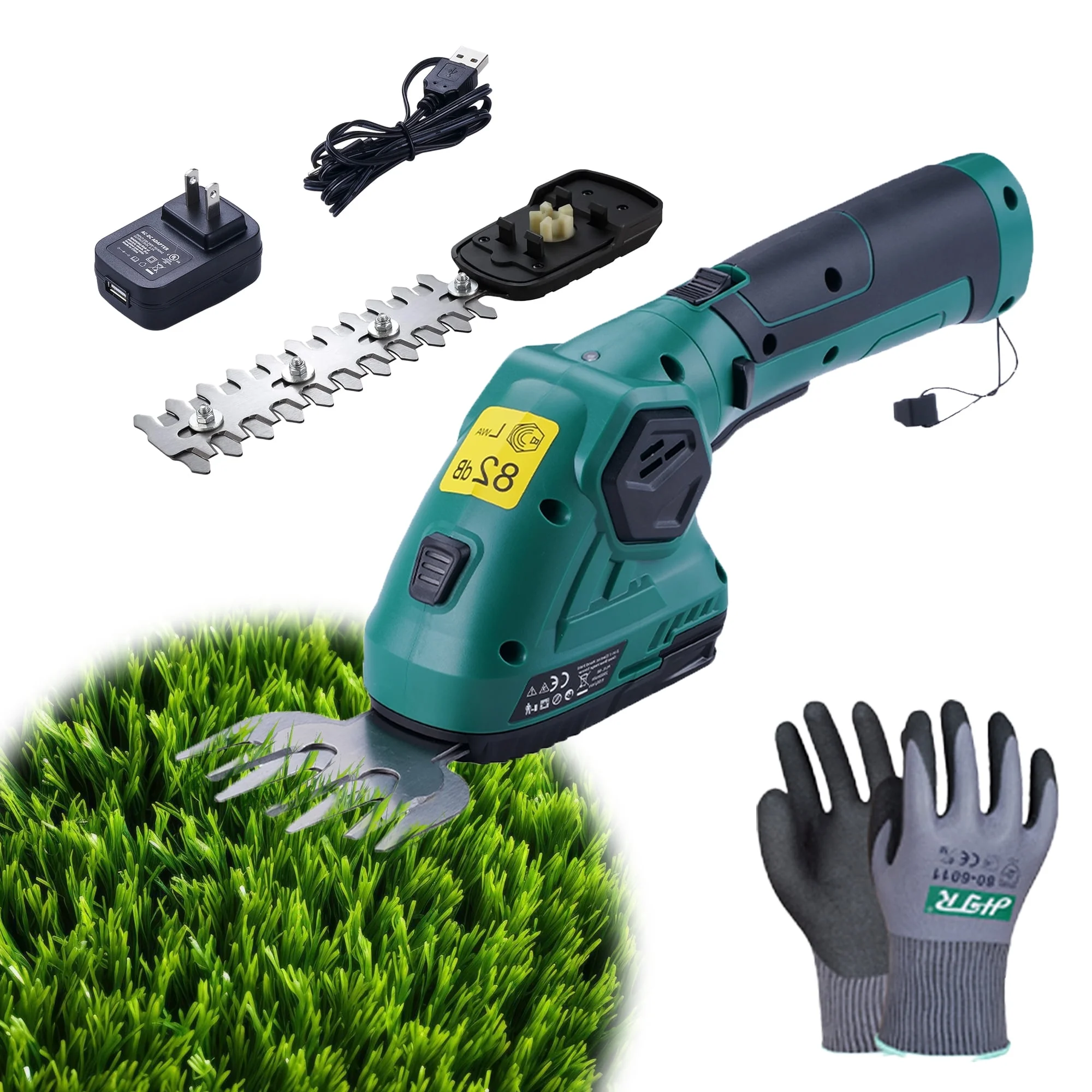 Dextra Cordless Grass Shear & Shrubbery Trimmer-2-in-1 Handheld Hedge Trimmer,8V Electric Grass Trimmer with Gardening Gloves&Charger and Battery, Lightweight & Portable for Garden Yard Lawn