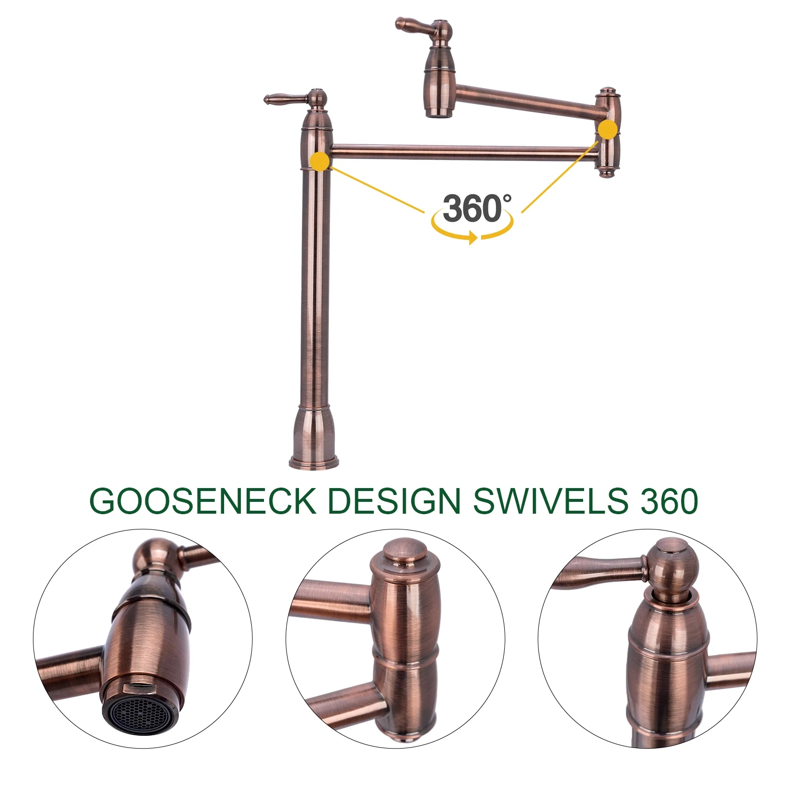Copper Pot Filler Kitchen Faucet Deck-Mounted