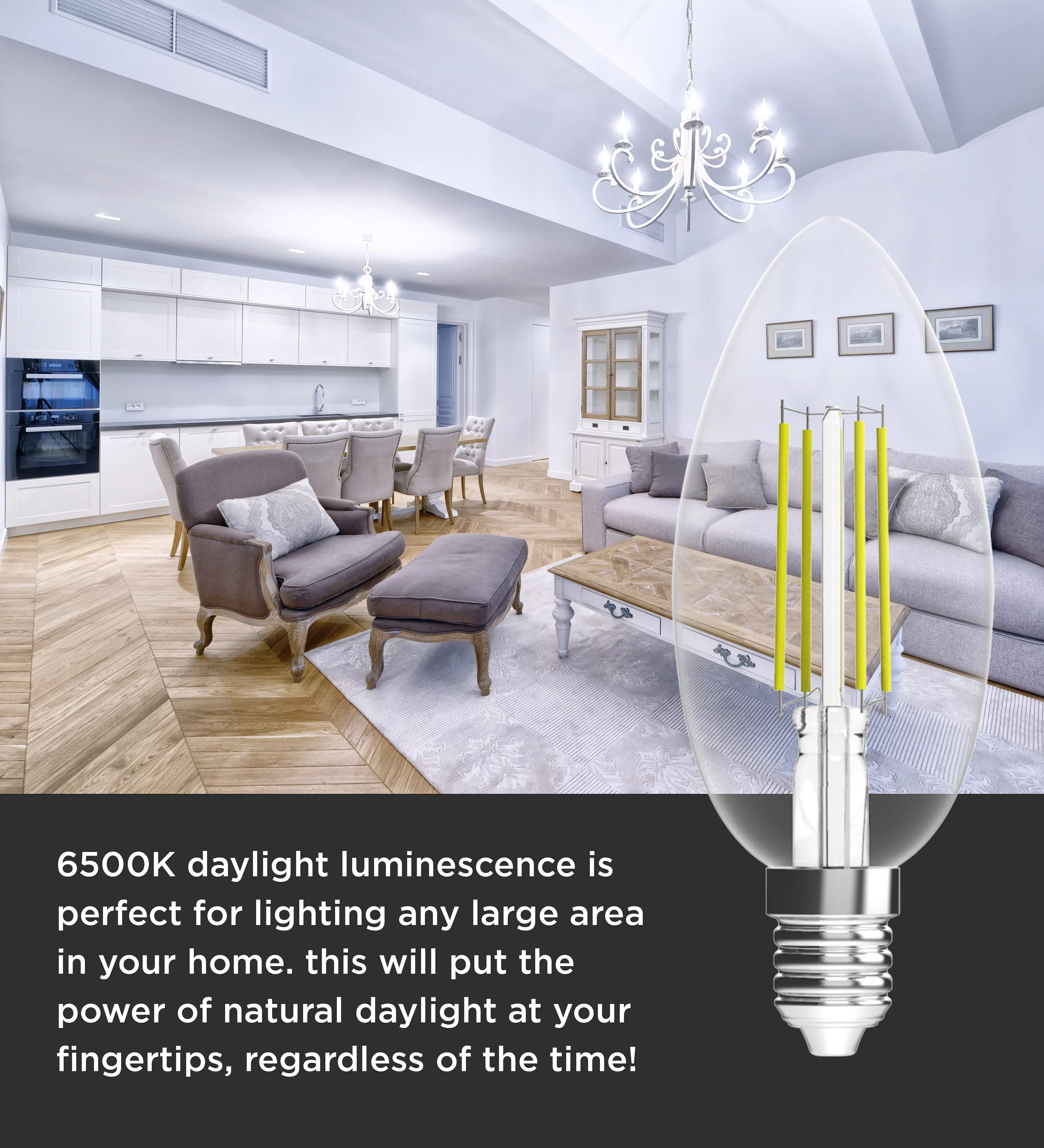 Viribright E12 LED Candelabra Light Bulbs, 2.5-Watt (Equivalent 35W), 180 Lumens, Daylight 5000K, Candelabra Base, Dimmable, Chandelier Bulb, 6 Pack