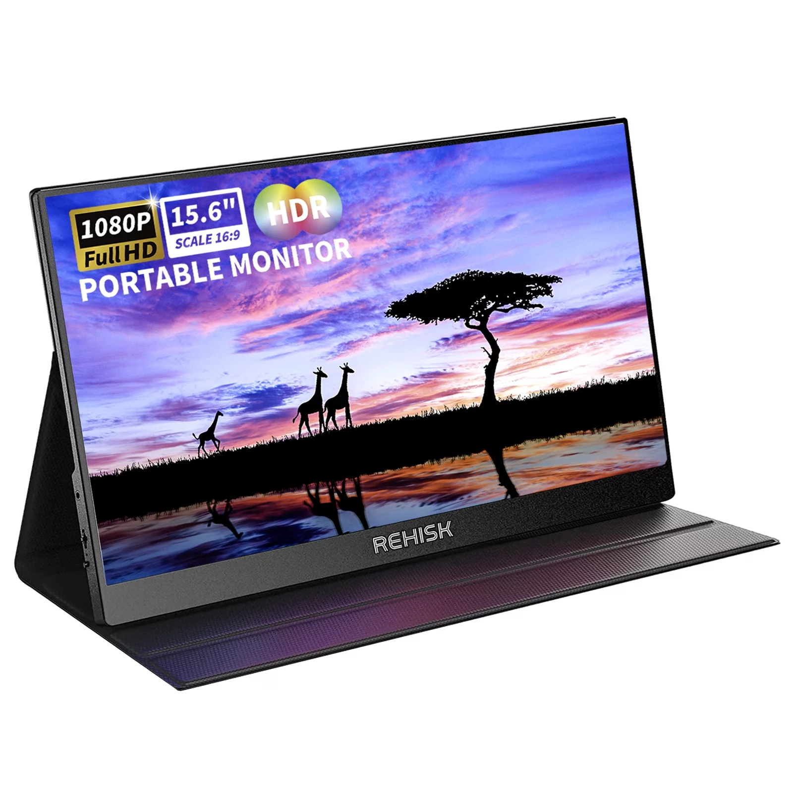 REHISK 15.6 inch IPS Portable Monitor FHD 1080P Laptop Monitor 100% SRGB with HDMI USB C Gaming Monitor