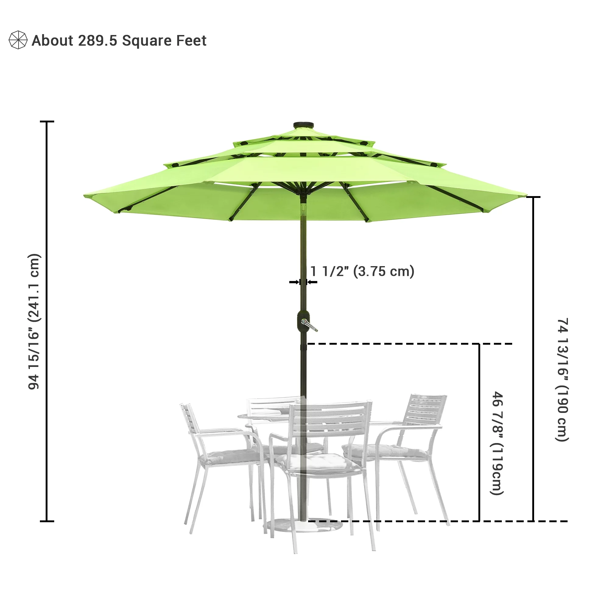 Yescom 9 Ft 3 Tier Patio Umbrella with Protective Cover Solar LED Crank & Tilt Garden