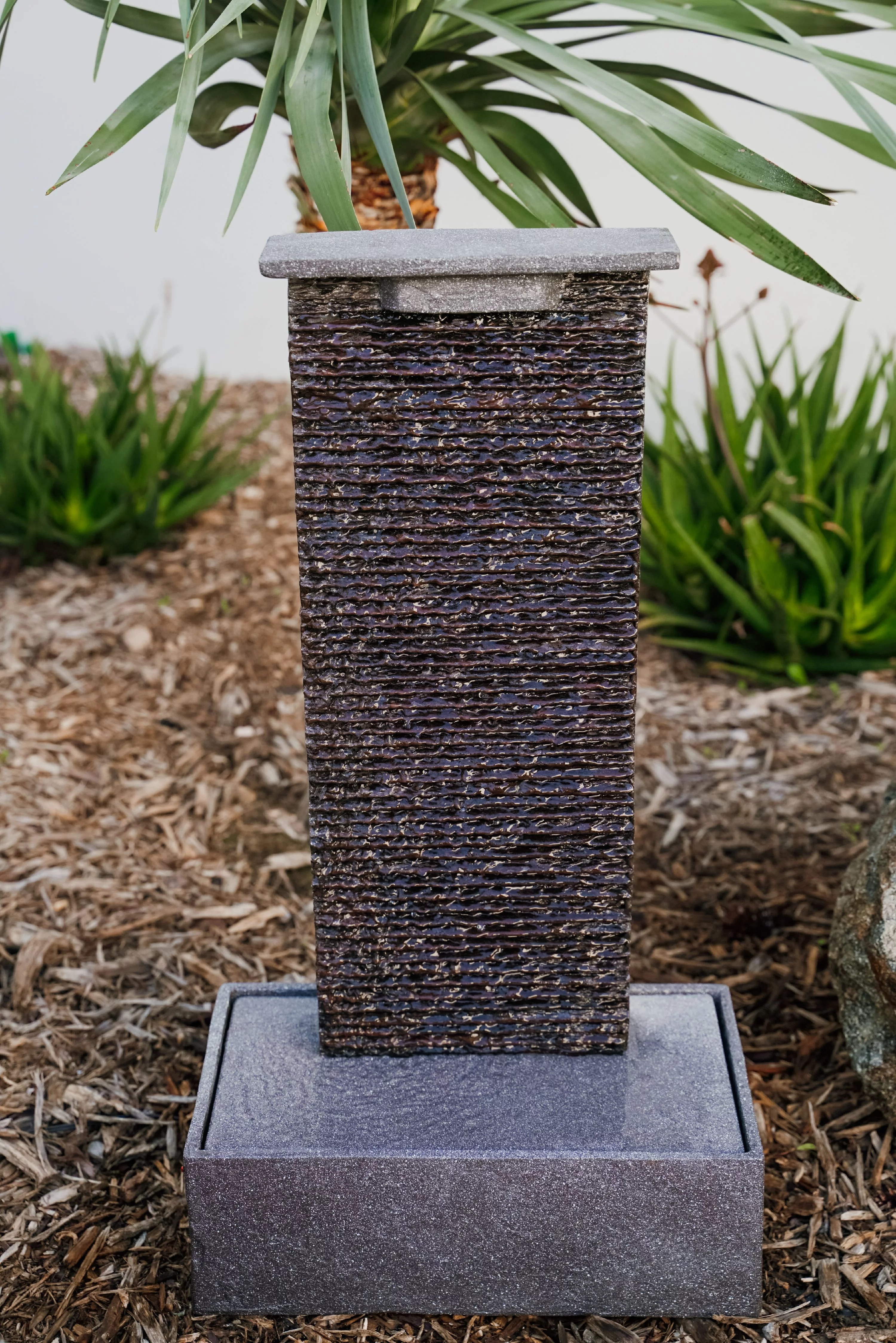 XBrand Free Standing Textured Water Fountain w/Pedestal, Indoor Outdoor Décor, 32.5 Inch Tall, Black