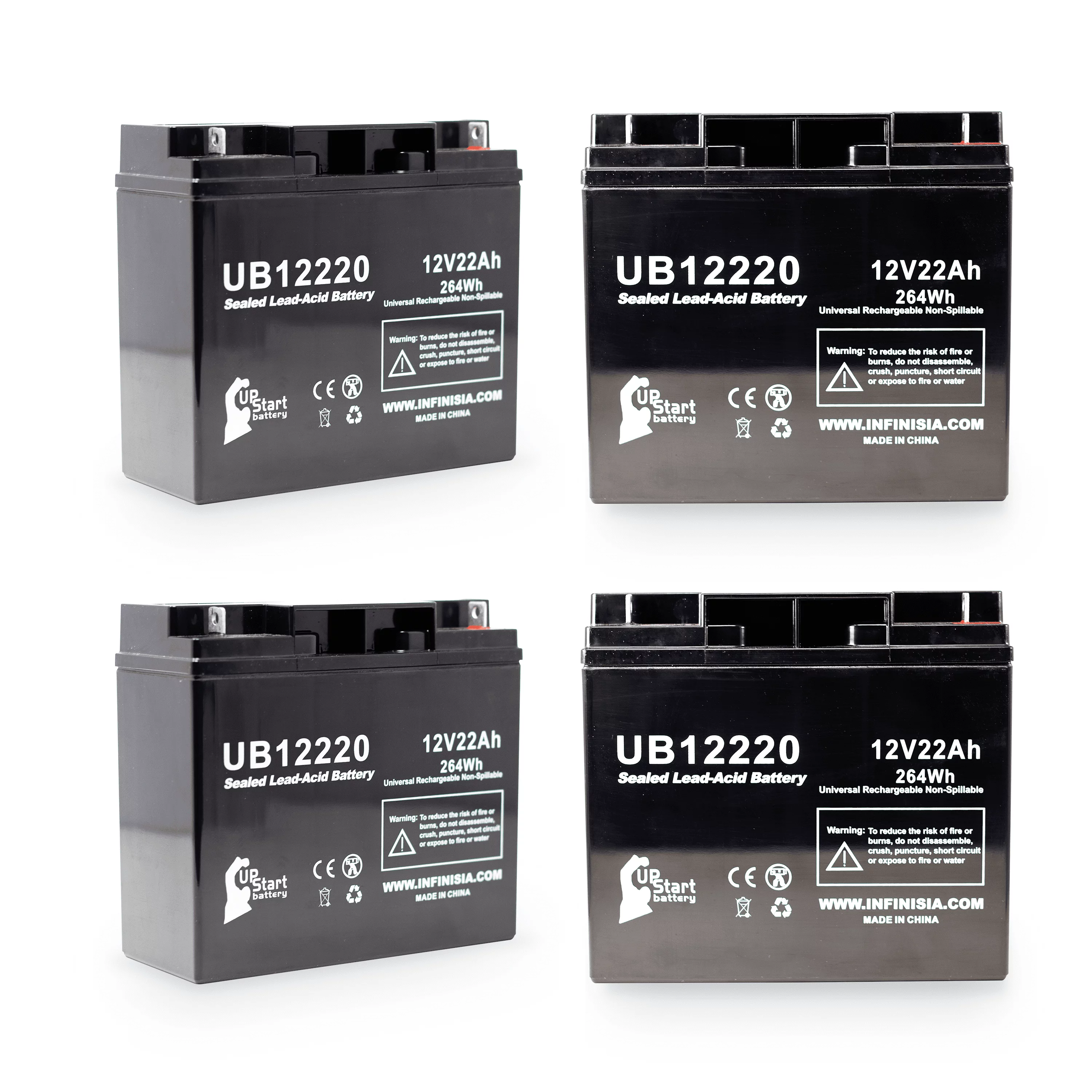4x Pack - Compatible Golden Technology Alante Jr Battery - Replacement UB12220 Universal Sealed Lead Acid Battery (12V, 22Ah, 22000mAh, T4 Terminal, AGM, SLA)