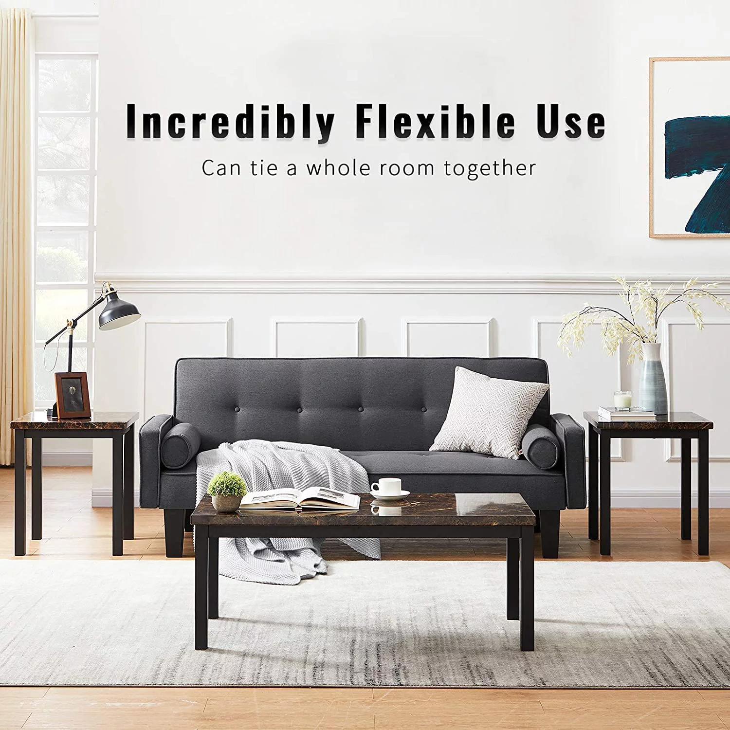 3 Piece Coffee, Living Room 3PCS Set with Faux Marble Tabletop, Includes CoffeeTable and 2 End Tables, 42.1