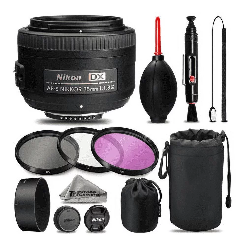Nikon AF-S DX NIKKOR 35mm f/1.8G Lens For D3000, D3100, D3200, D3300, D5000, D5100, D5200, D5300, D5500, D7000, D7100 Nikon Digital SLR. All Original Accessories Included - International Version
