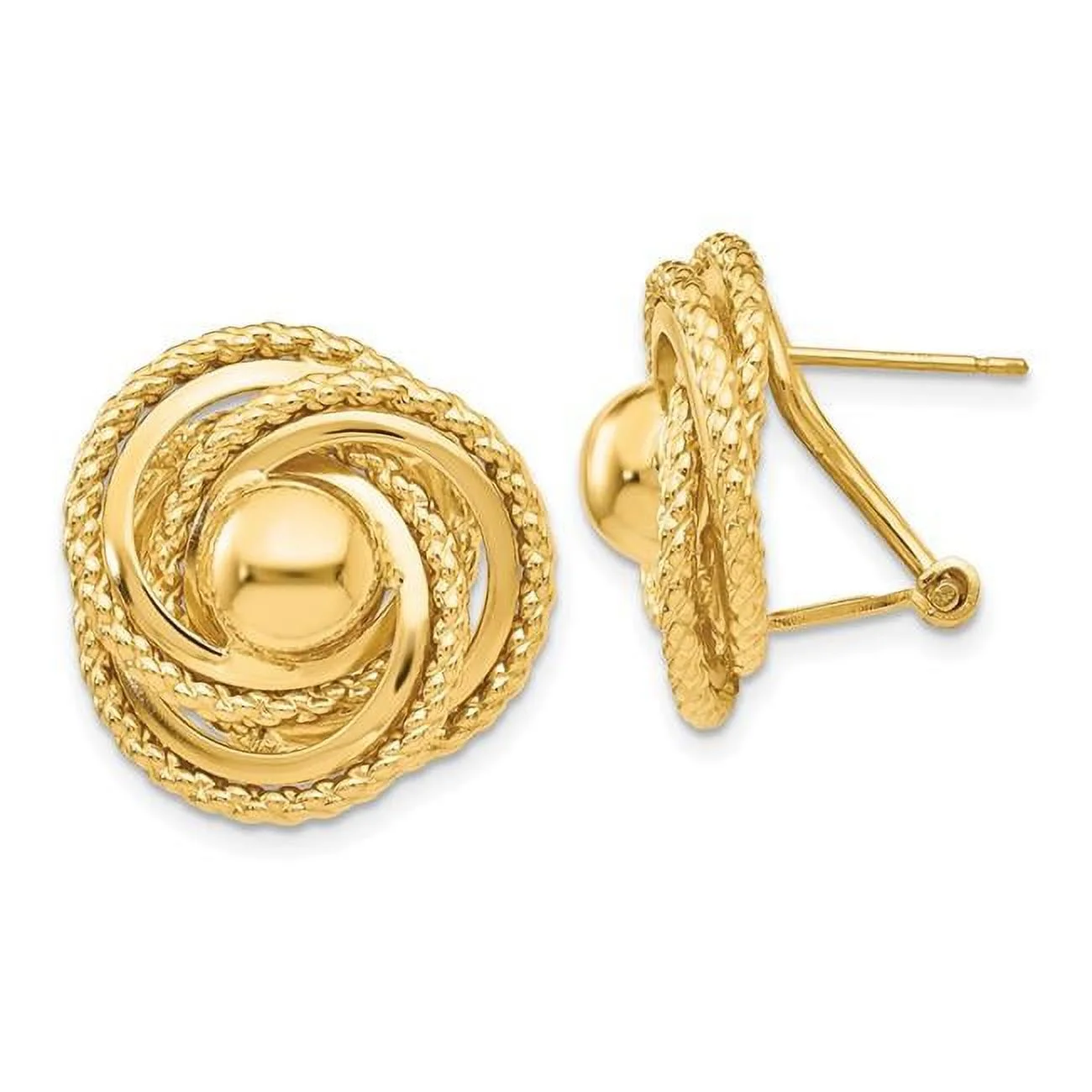 Primal Gold 14 Karat Yellow Gold Polished and Twisted Fancy Omega Back Post Earrings