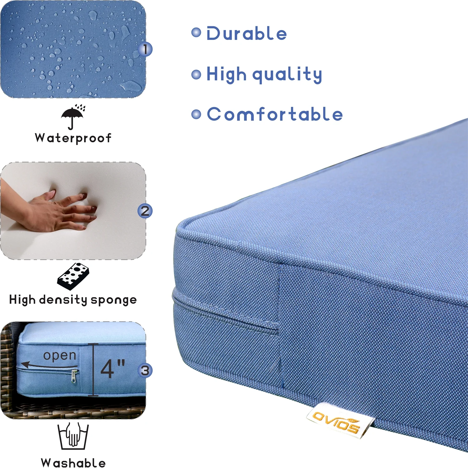 OVIOS Big size 6-Piece rattan sectional, Outdoor Garden Sofa sectional, Wicker Patio Furniture with Wather Resistant Cushion ( Blue)