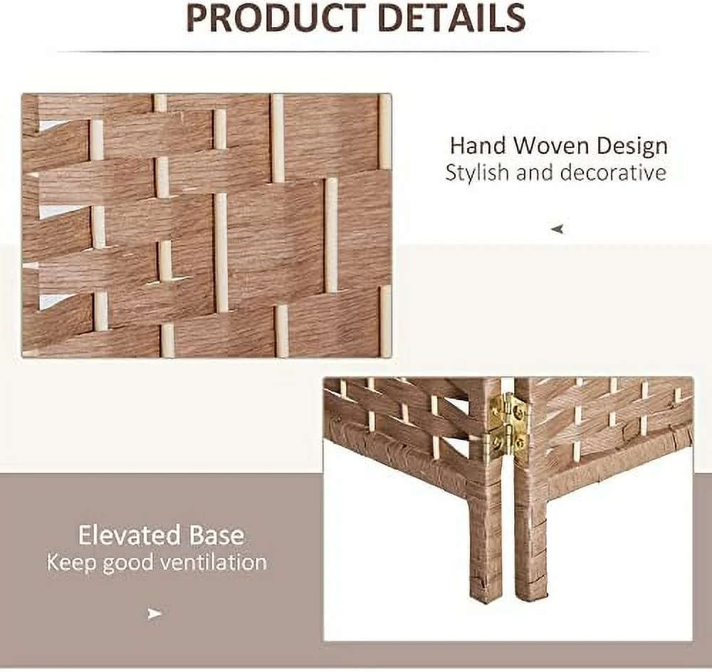 TQNJYGX 6' Tall Wicker Weave 6 Panel Room Divider Privacy Screen - Brown