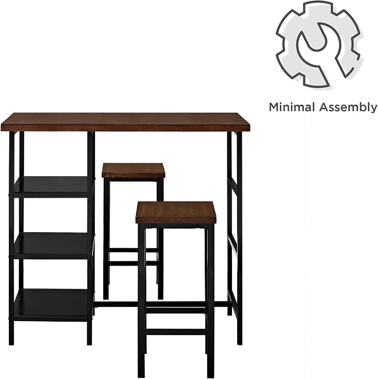 TJUNBOLIFE Cosmo 3-Piece Metal Pub Set With Wood Top  Dark Mahogany