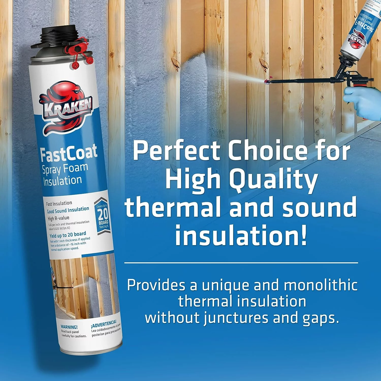 Krakenbond Fastcoat Spray Foam Insulation, 240 Board feet, Closed Cell (12 Pack + Complete Set)