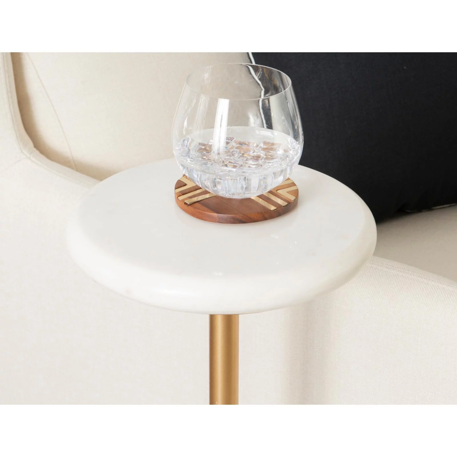 Powell Esmee Round Drink Table - Gold with White Marble Top