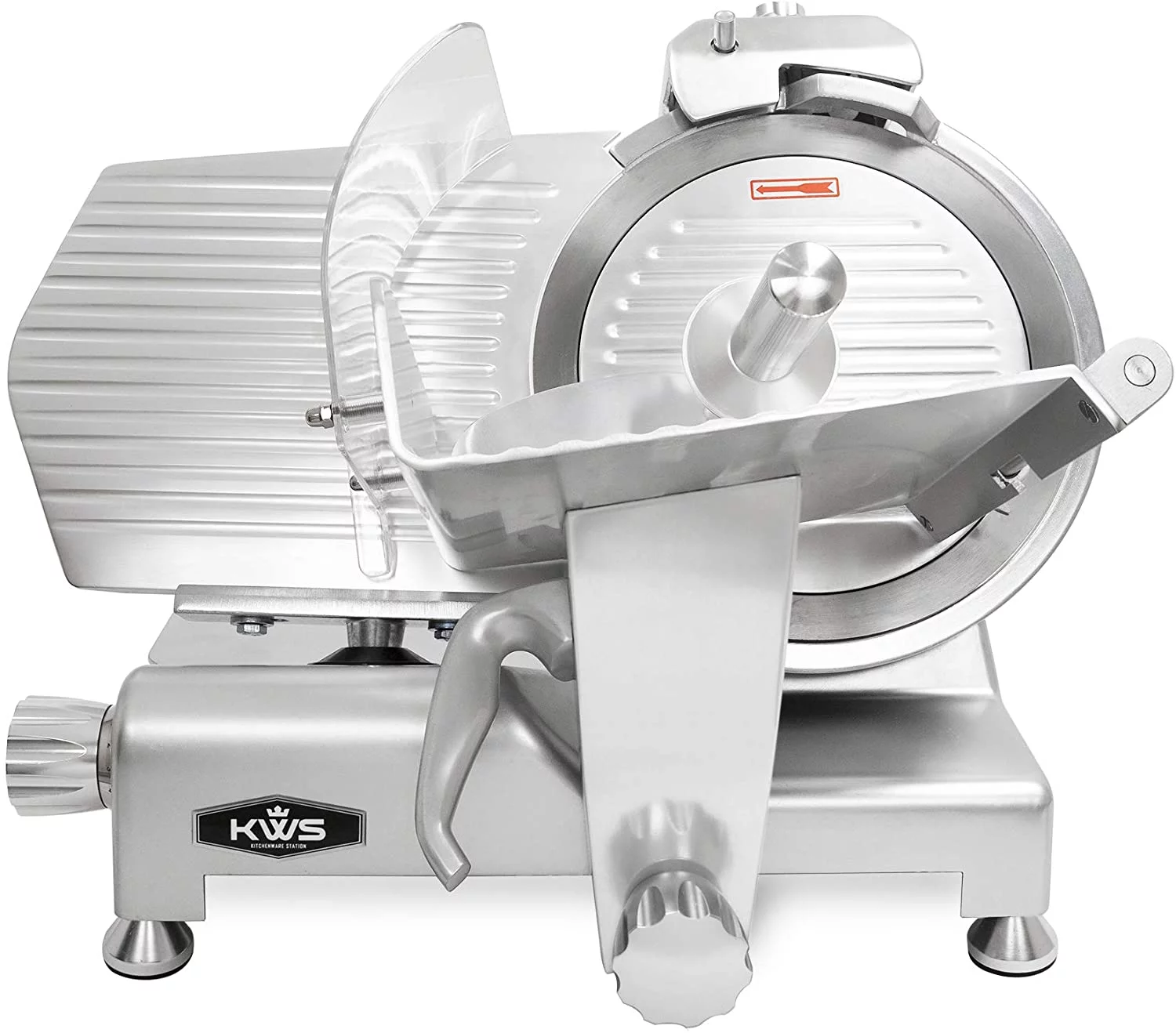 KWS MS-12ES Metal Collection Commercial 420W Electric Meat Slicer 10-Inch with 304 Stainless Steel Blade & Extended Back Space, Frozen Meat/Cheese/Food Slicer Low Noises Commercial and Home Use