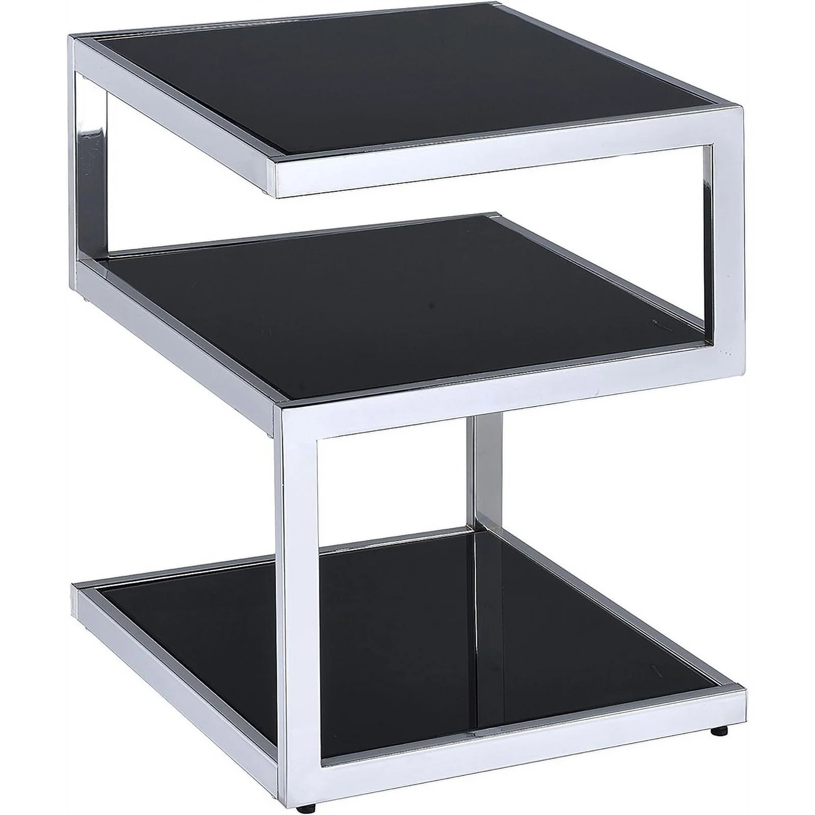 Bowery Hill Modern Metal and Glass End Table in Black/Chrome