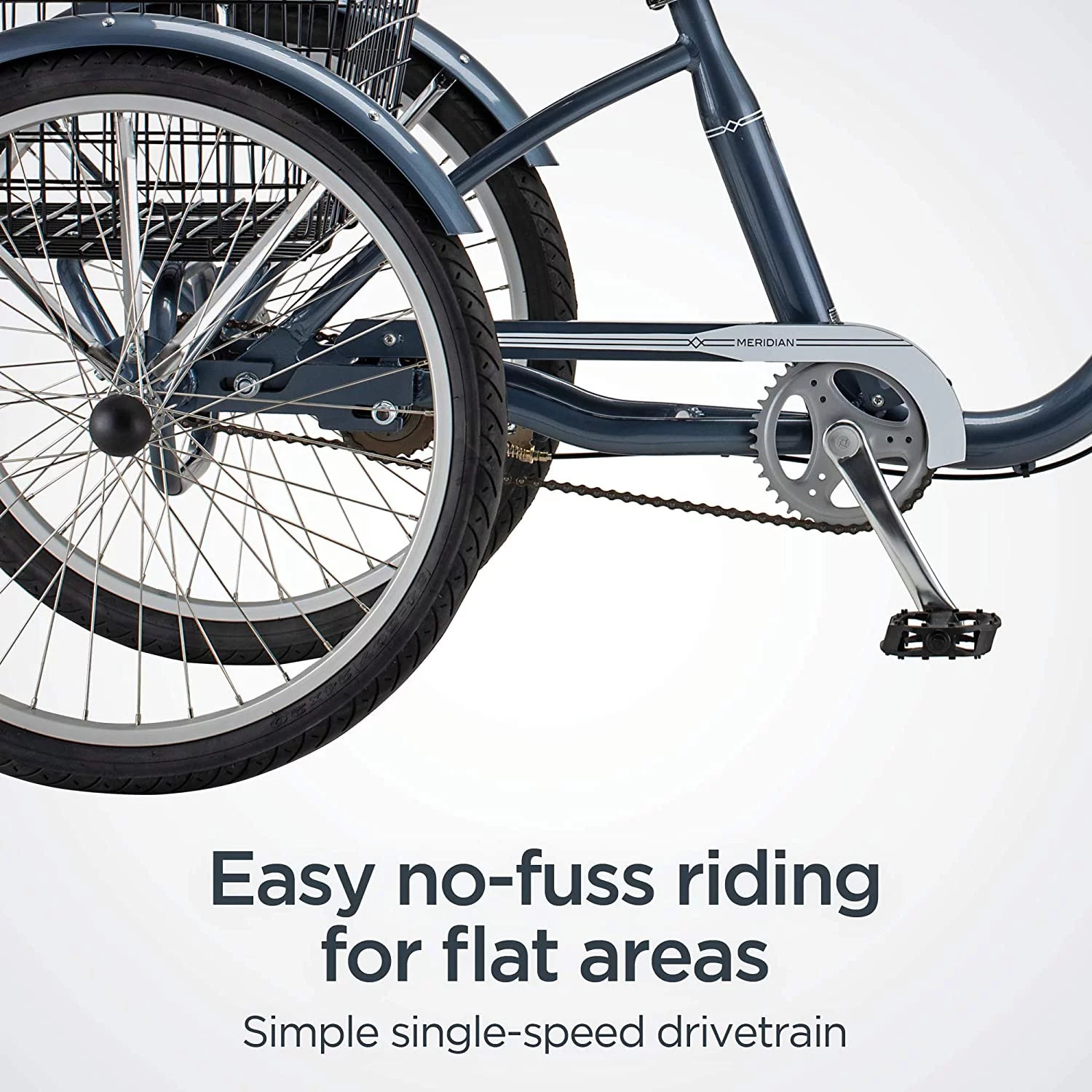 Schwinn Meridian Adult Tricycle, Three Wheel Cruiser Bike,, 1 Speed, 26-Inch Wheel Trike, Cargo Basket, Adjustable Handlebars, Slate Blue , Women Men