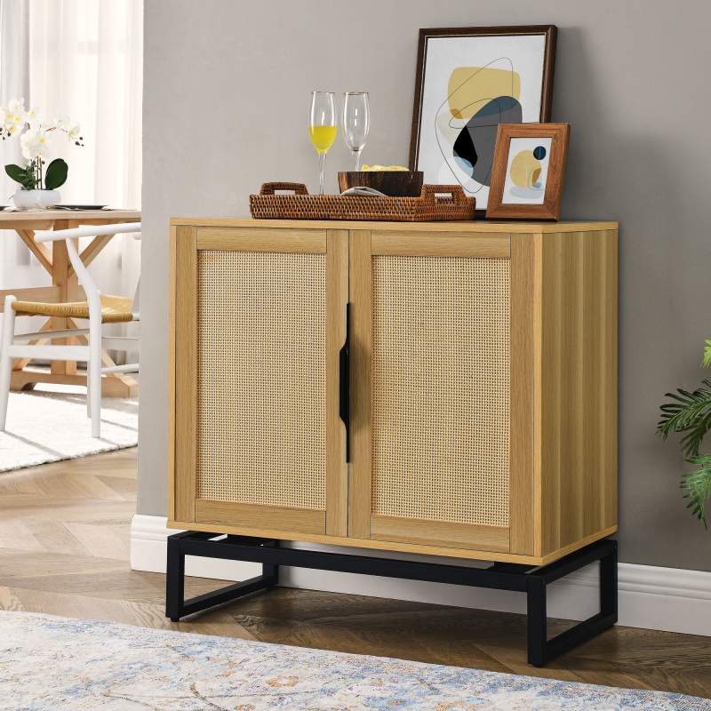 Cabinet,Sideboard,Natural rattan 2 door cabinet,with 1 Adjustable Inner Shelves,rattan