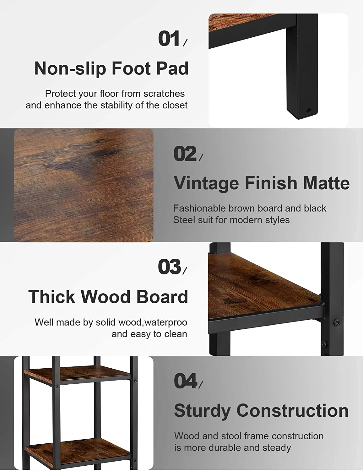 Homfa Clothes Rack, 47.24'' Wardrobe Closet, Freestanding Garment Rack with Shelves, Brown