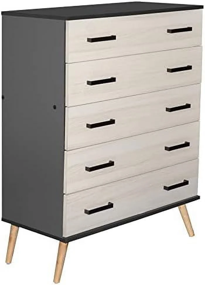 MQLIFEBOOM Eli Mid-Century Modern 5 Drawer Chest Dark Gray & Honey Oak