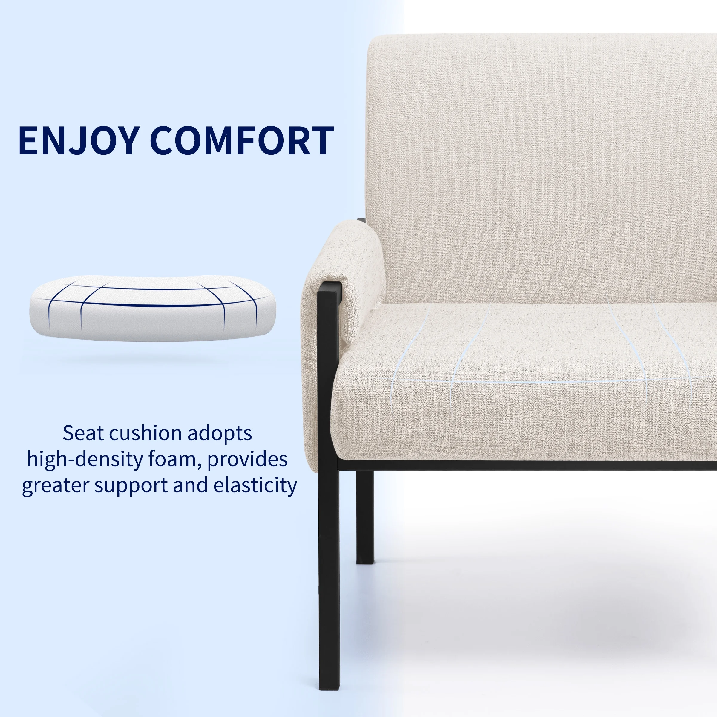 Subrtex Upholstered Modern Accent Chair with Metal Frame, Set of 2, Off-White Linen Fabric