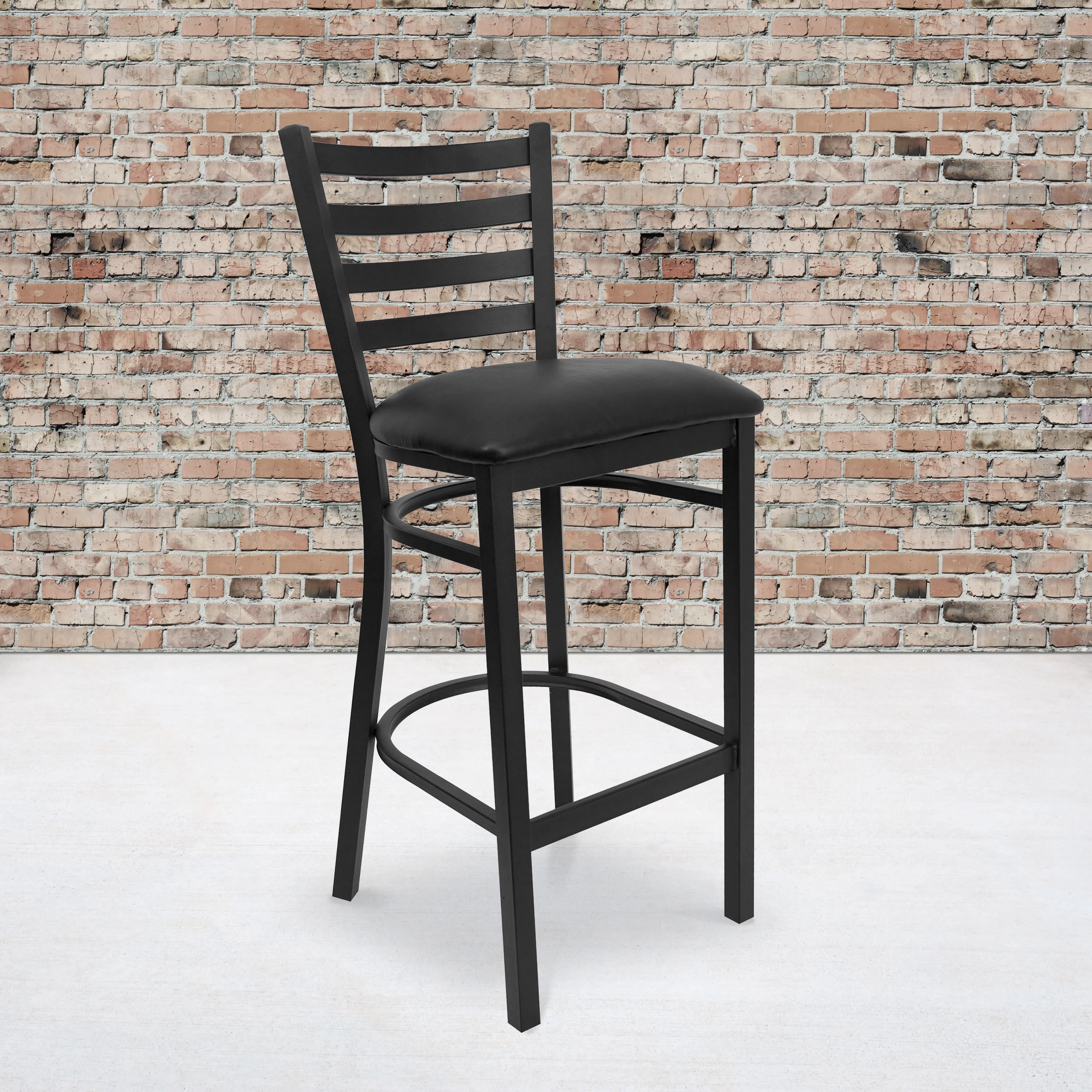Flash Furniture Hercules Ladder Back Vinyl Barstool, Black, Set of 2