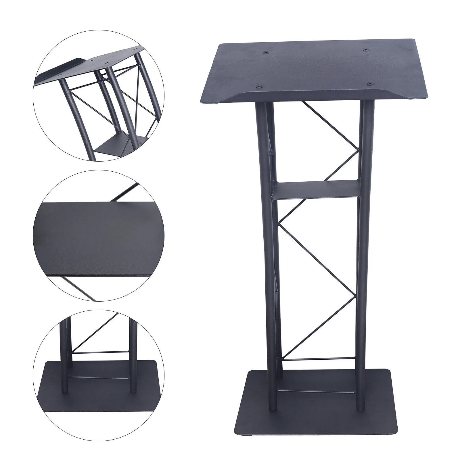 Lecture Speaking Stand Black Wrought Iron Curved Church Podium Truss Metal Wood Pulpit Presentation