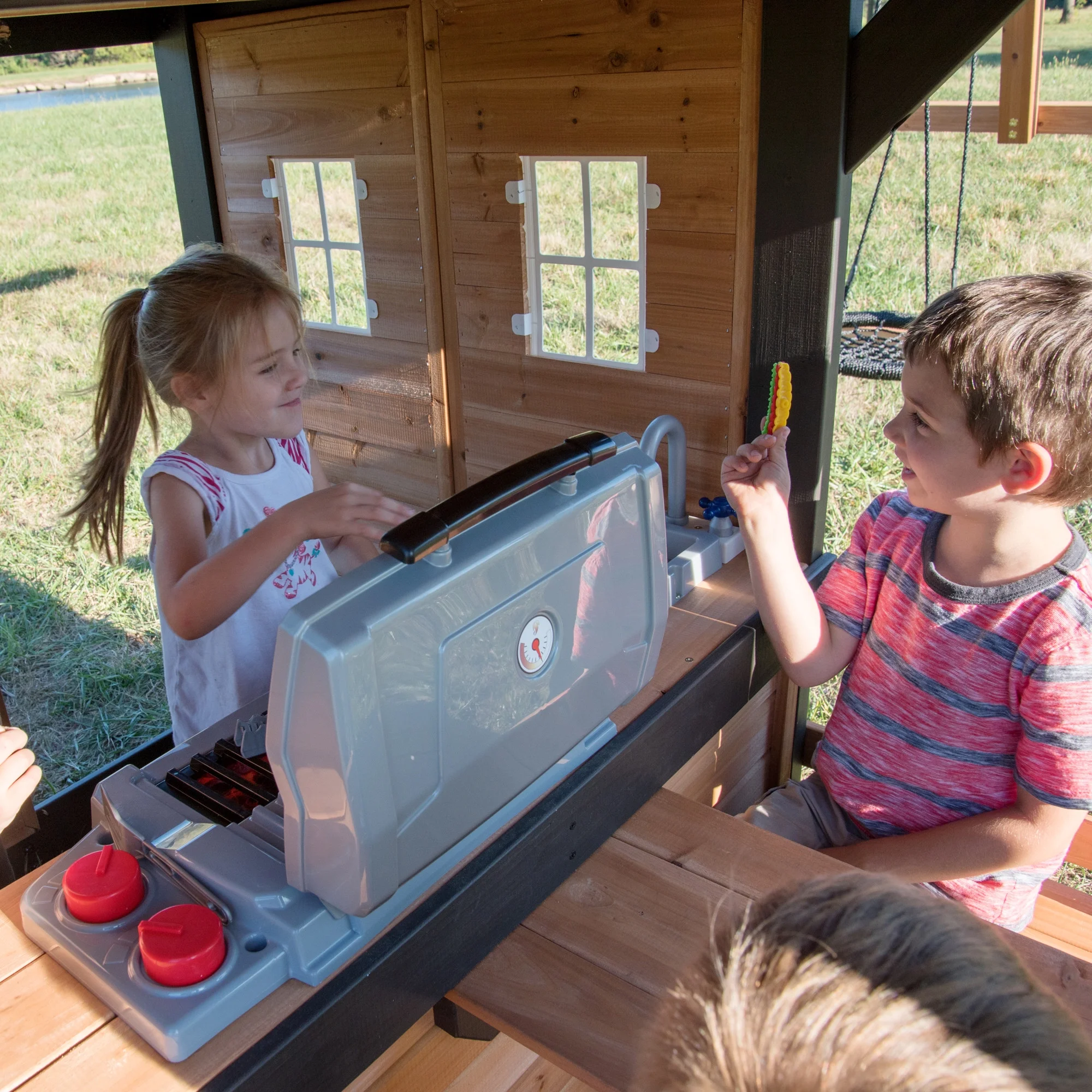 Backyard Discovery Canyon Creek Swing Set With Gray Wave Slide